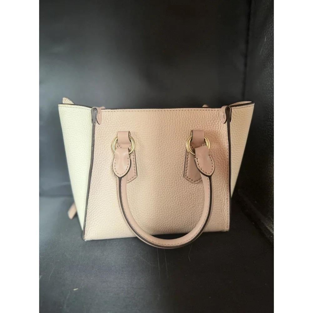 Michael Kors Soft Pink Cream Pebbled Leather Satchel Gold Hardware MK Logo Bag